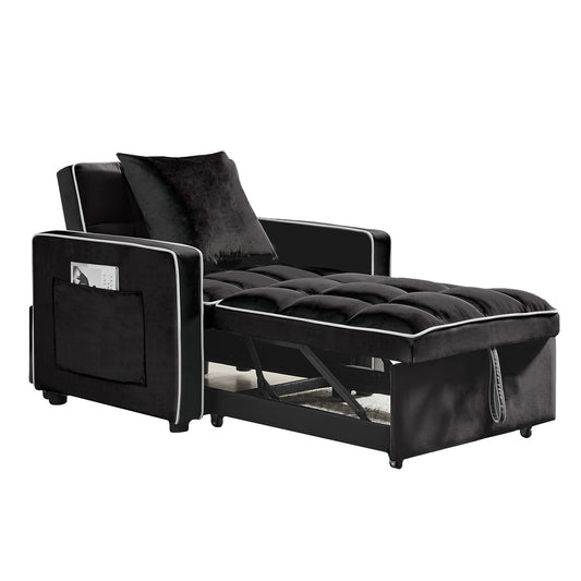 Hrinhom Casual BLACK Velvet Sleeper Chair