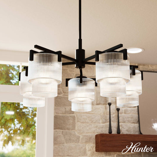 Hunter Jasmine Roth Ontario 5 -Light Matte Black Modern/contemporary For Use in Dining Rooms, Foyers, Kitchens, Chandelier 6632194