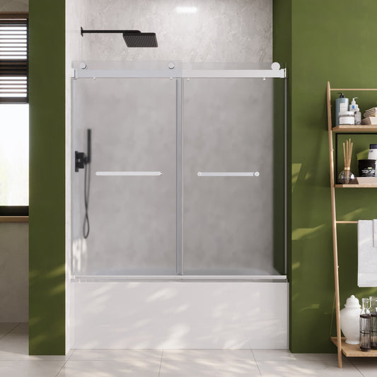DeerValley Liberty Chrome 57-in to 59-in W x 59-in H Frameless Bypass Sliding Bathtub Door