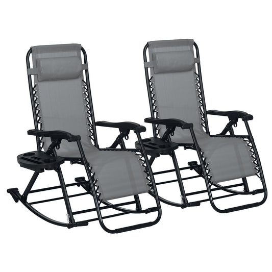 Miki Shinly Outdoor Patio Chair Set of 2 Grey Steel Frame Zero Gravity Chair with Gray Cushioned Seat