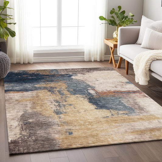Addison Rugs Chantille ACN1068GO 8 x 10 (ft) Gold Rectangular Indoor/Outdoor Geometric Machine washable Pet Friendly Area rug