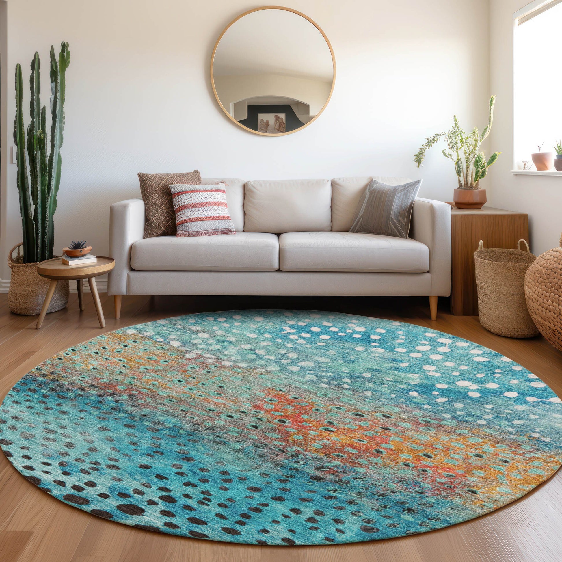 Addison Rugs Chantille ACN1074BU 8 x 8 (ft) Blue Round Indoor/Outdoor Geometric Machine washable Pet Friendly Area rug