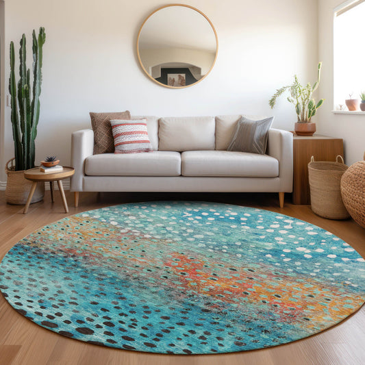 Addison Rugs Chantille ACN1074BU 8 x 8 (ft) Blue Round Indoor/Outdoor Geometric Machine washable Pet Friendly Area rug