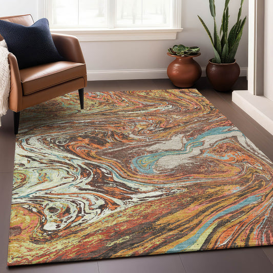 Addison Rugs Chantille ACN1061KH 9 x 12 (ft) Khaki Rectangular Indoor/Outdoor Geometric Machine washable Pet Friendly Area rug