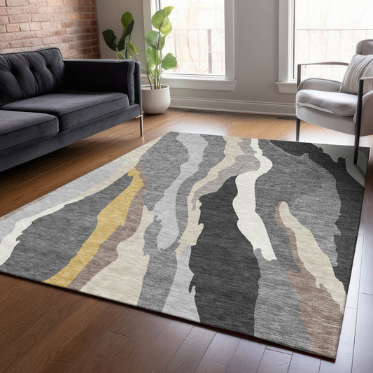 Addison Rugs Chantille ACN1047GY 9 x 12 (ft) Gray Rectangular Indoor/Outdoor Geometric Machine washable Pet Friendly Area rug