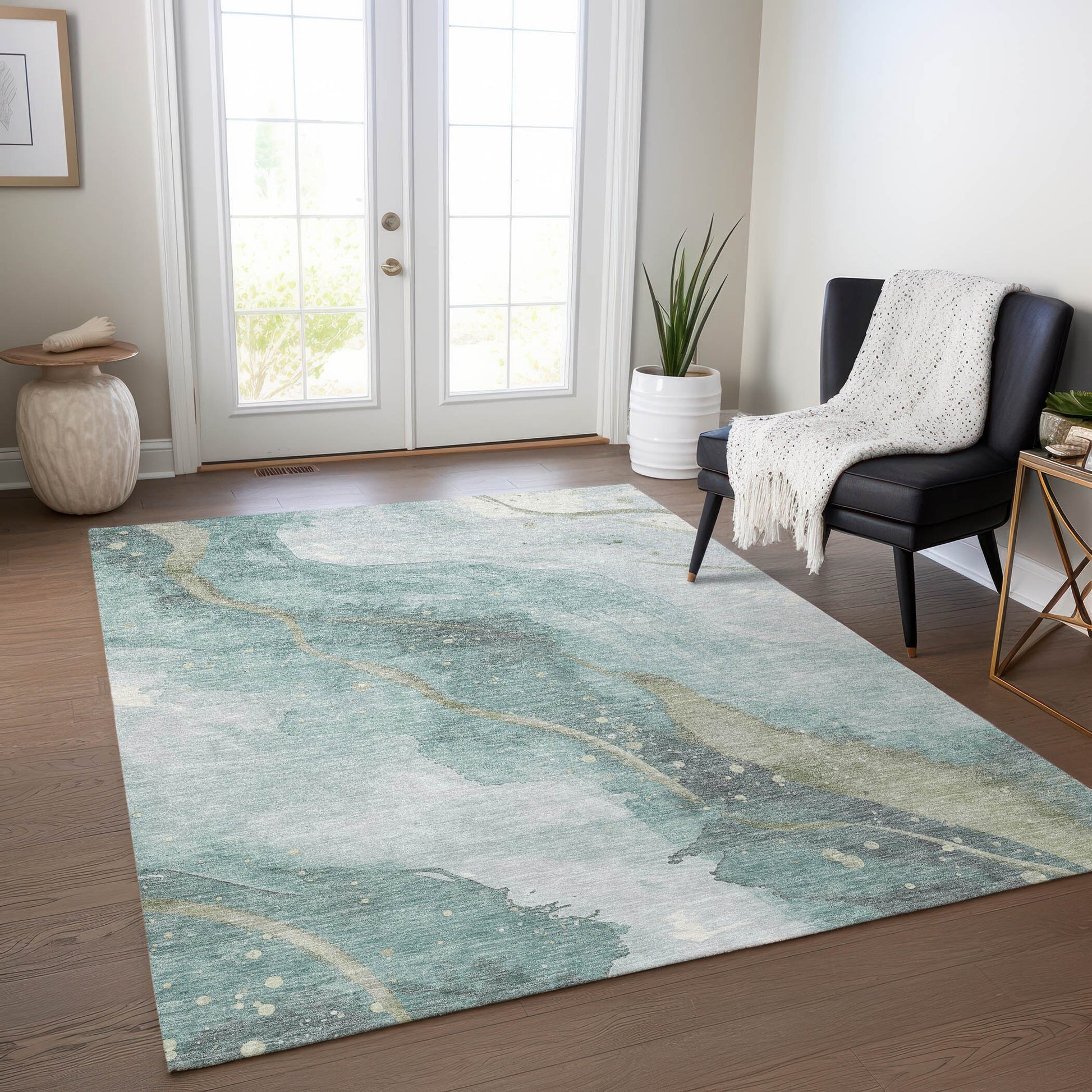 Addison Rugs Chantille ACN1533TE 8 x 10 (ft) Teal Rectangular Indoor/Outdoor Geometric Machine washable Pet Friendly Area rug