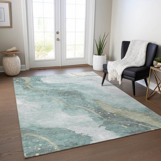 Addison Rugs Chantille ACN1533TE 8 x 10 (ft) Teal Rectangular Indoor/Outdoor Geometric Machine washable Pet Friendly Area rug