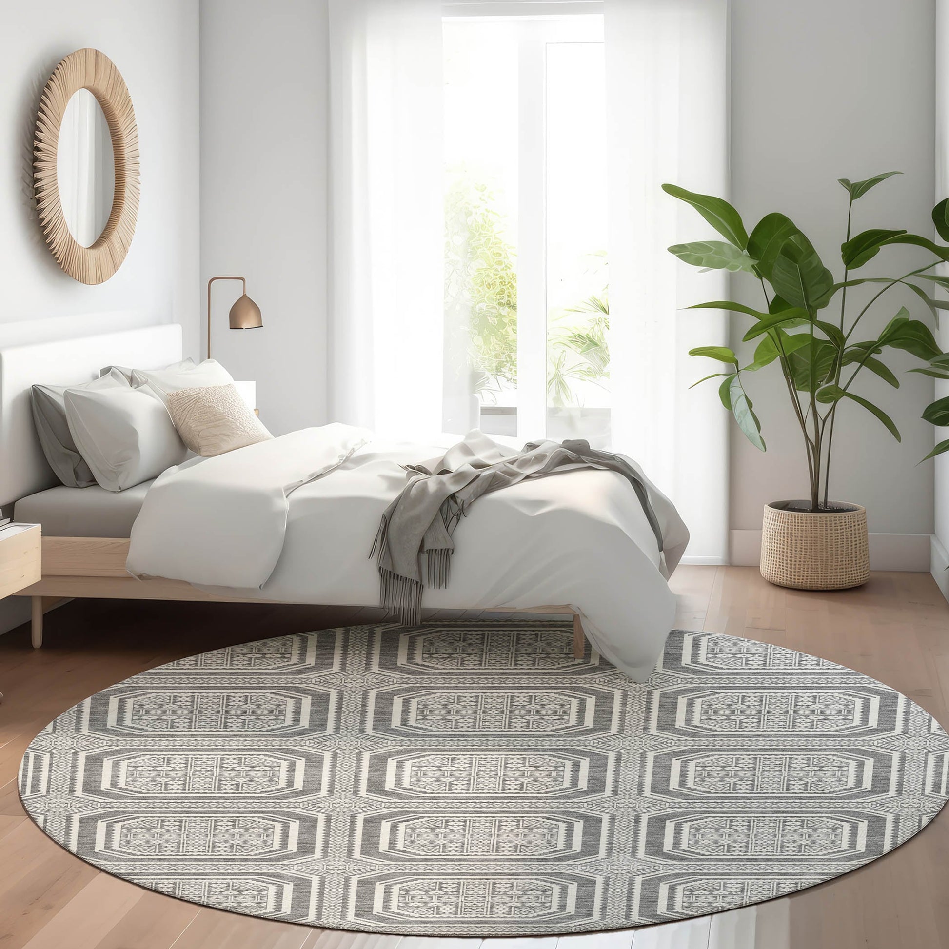 Addison Rugs Chantille ACN1456GY 8 x 8 (ft) Gray Round Indoor/Outdoor Geometric Machine washable Pet Friendly Area rug