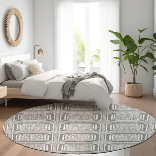 Addison Rugs Chantille ACN1456GY 8 x 8 (ft) Gray Round Indoor/Outdoor Geometric Machine washable Pet Friendly Area rug