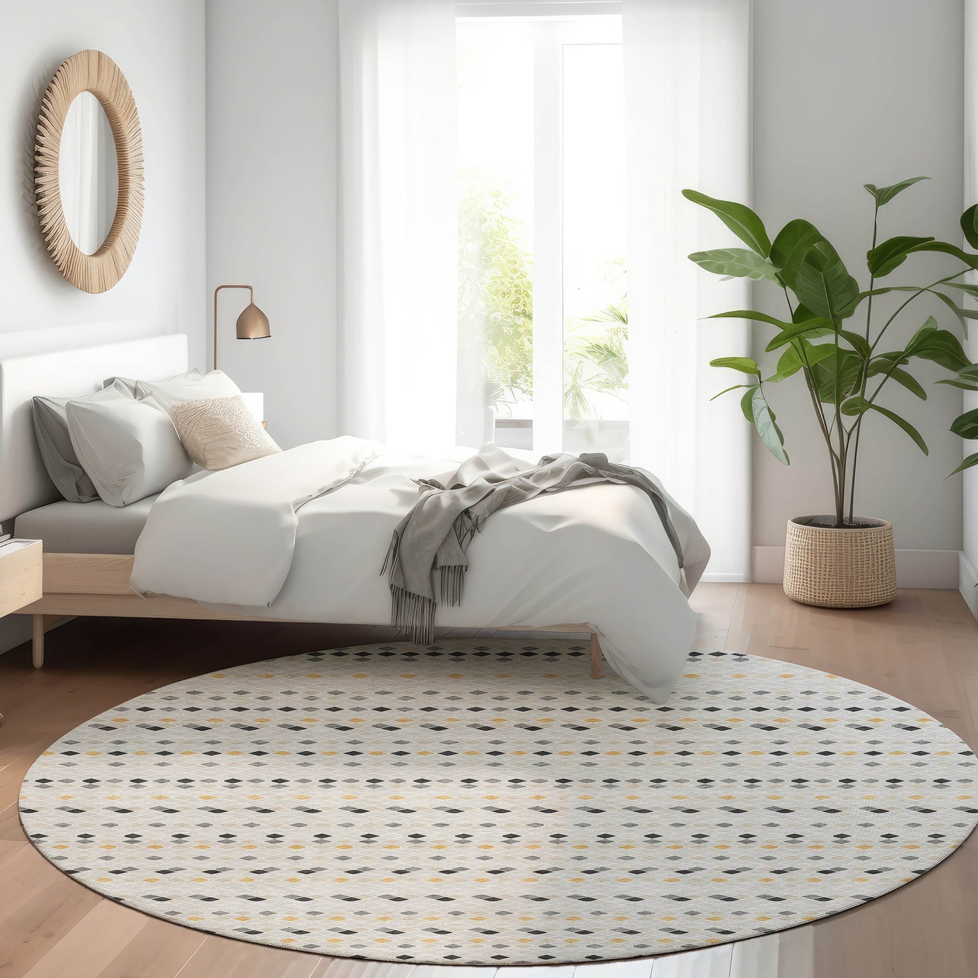 Addison Rugs Chantille ACN1417SV 8 x 8 (ft) Silver Round Indoor/Outdoor Geometric Machine washable Pet Friendly Area rug