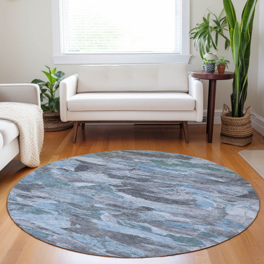 Addison Rugs Chantille ACN1346DN 8 x 8 (ft) Denim Round Indoor/Outdoor Geometric Machine washable Pet Friendly Area rug