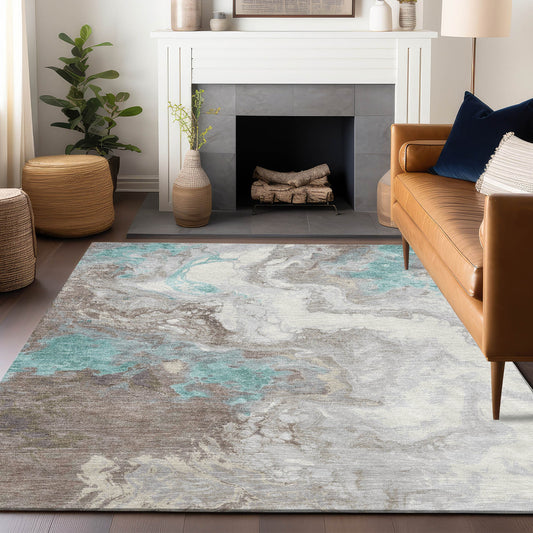 Addison Rugs Chantille ACN1841TE 8 x 10 (ft) Loomed Teal Rectangular Indoor/Outdoor Geometric Machine washable Pet Friendly Area rug