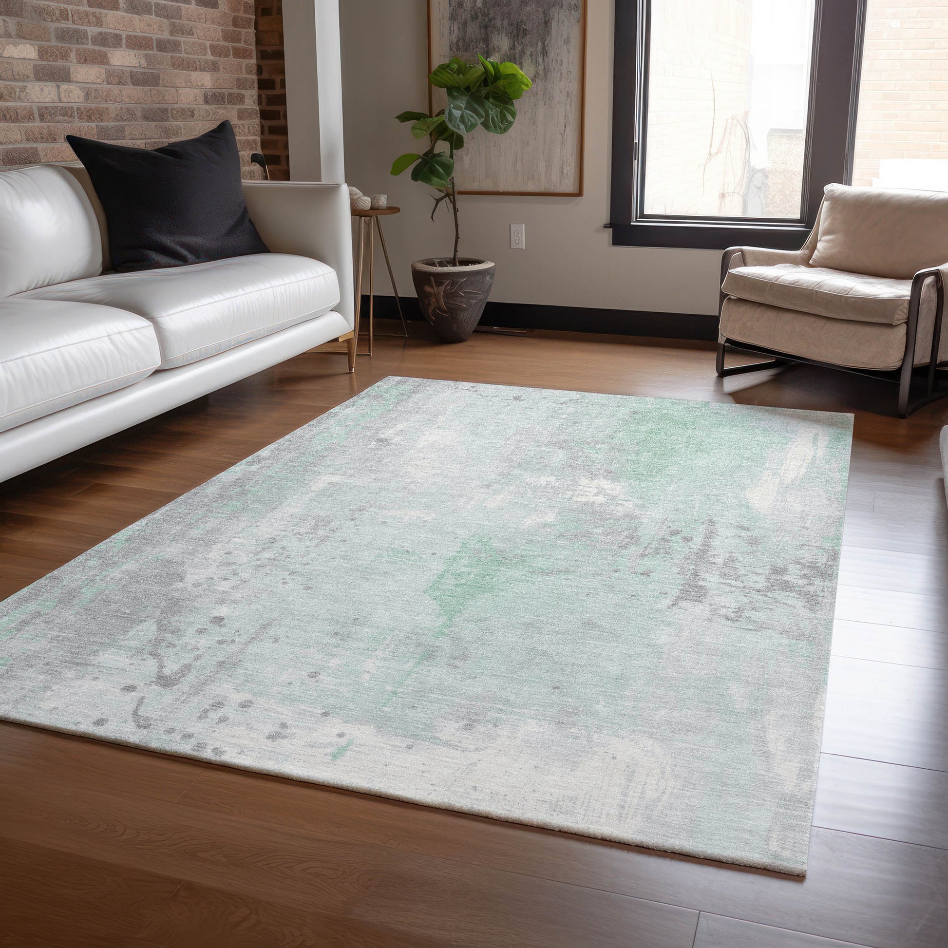 Addison Rugs Chantille ACN1840MZ 9 x 12 (ft) Loomed Mint Rectangular Indoor/Outdoor Geometric Machine washable Pet Friendly Area rug