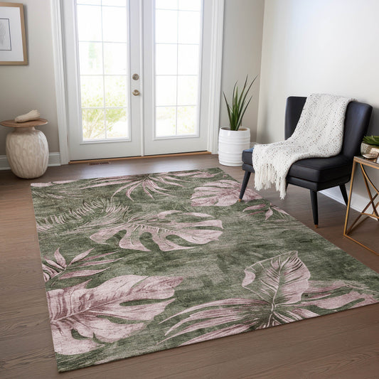Addison Rugs Chantille ACN1887OL 9 x 12 (ft) Loomed Olive Rectangular Indoor/Outdoor Geometric Machine washable Pet Friendly Area rug