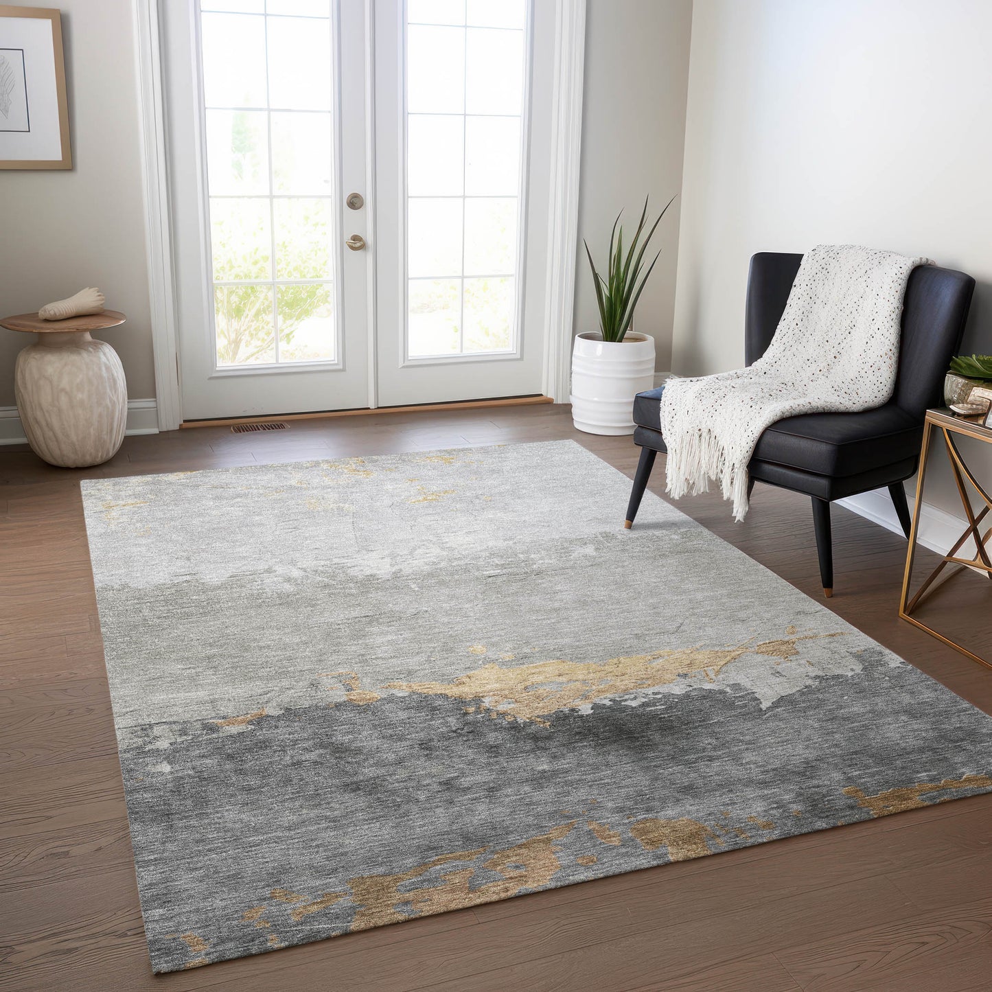 Addison Rugs Chantille ACN1885GO 9 x 12 (ft) Loomed Gold Rectangular Indoor/Outdoor Geometric Machine washable Pet Friendly Area rug