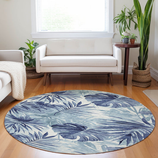 Addison Rugs Chantille ACN1886BU 8 x 8 (ft) Loomed Blue Round Indoor/Outdoor Geometric Machine washable Pet Friendly Area rug