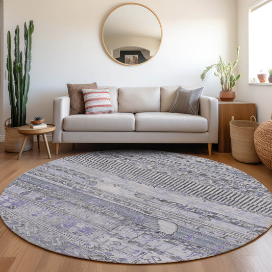 Addison Rugs Chantille ACN1835BU 8 x 8 (ft) Loomed Blue Round Indoor/Outdoor Geometric Machine washable Pet Friendly Area rug