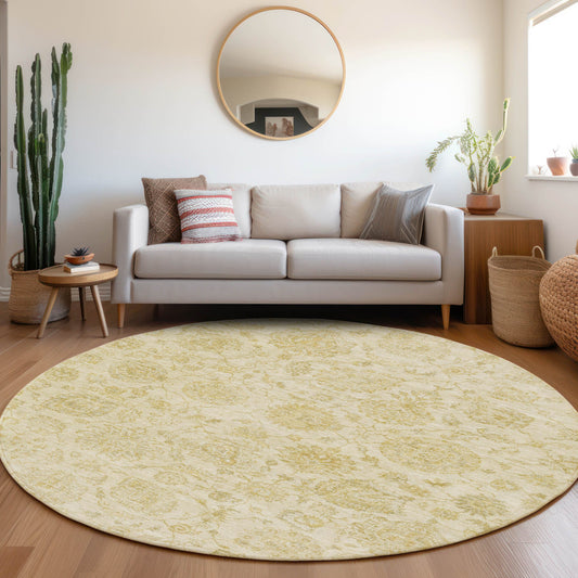 Addison Rugs Chantille ACN1833GO 8 x 8 (ft) Loomed Gold Round Indoor/Outdoor Geometric Machine washable Pet Friendly Area rug