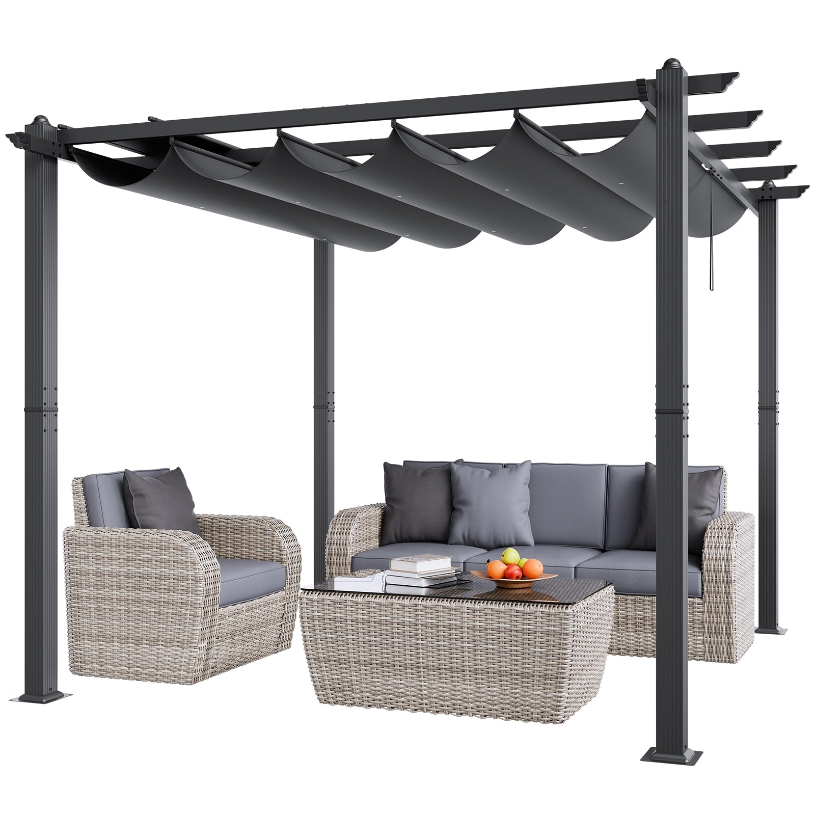 SVOPES Retractable Pergola 10-ft W x 10-ft L x 8-ft H Gray Metal Freestanding Pergola with Canopy