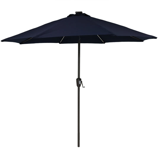 Sunnydaze Decor 8.5-ft Aluminum Navy Push-button Tilt Market Patio Umbrella with Lights