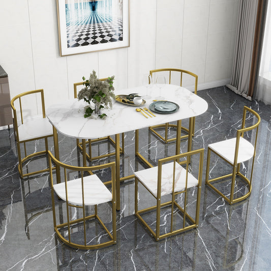 JIMSMAISON Golden Contemporary/Modern Dining Room Set with Oval Table ( Seats 6 )