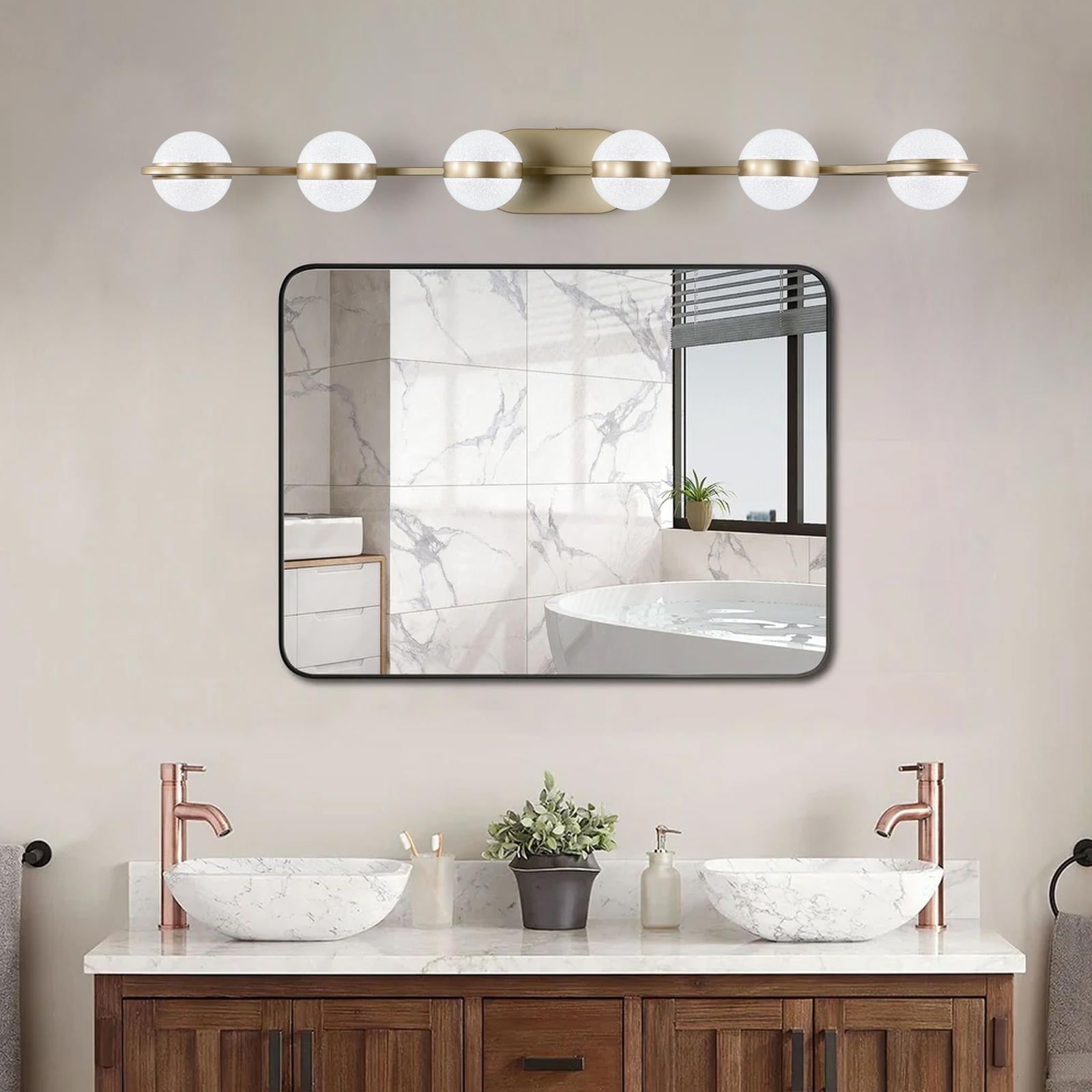 Bayfeve Crystal Sand Vanity Light 43.3-in 6 -Light Brushed Gold Integrated LED Glam Vanity light