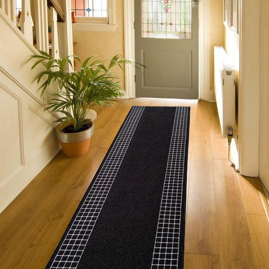 Playa Rug 2 x 46 (ft) Checkered-Black Rectangular Indoor/Outdoor Border Pet Friendly Runner rug