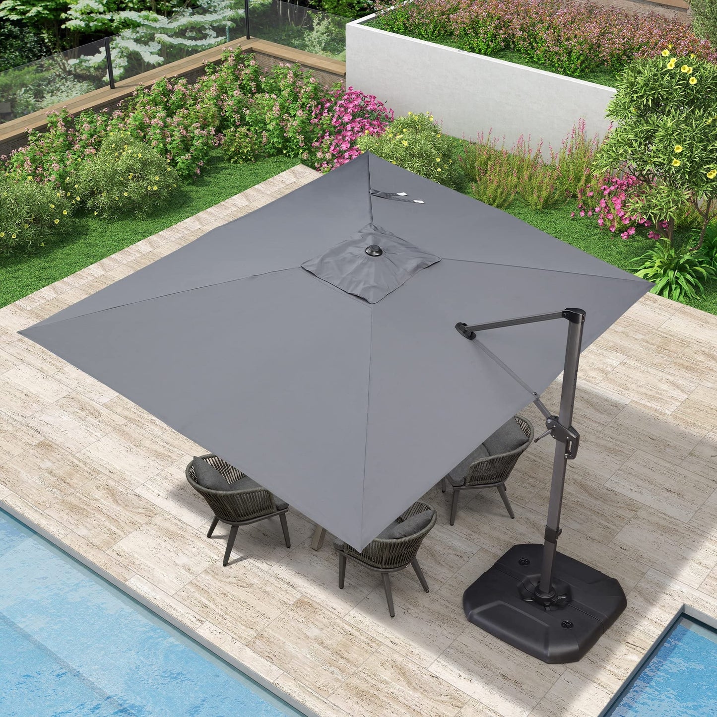 PURPLE LEAF 9-ft Aluminum Light gray Crank Cantilever Patio Umbrella