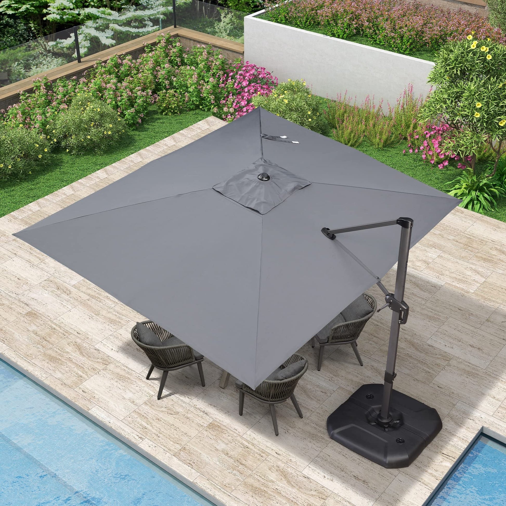 PURPLE LEAF 9-ft Aluminum Light gray Crank Cantilever Patio Umbrella