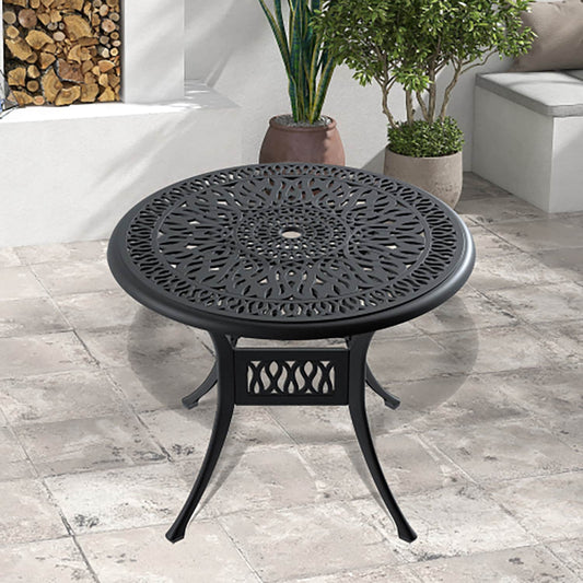 GZMR 35.43-inch Cast Aluminum Patio Dining Table Round Outdoor Dining Table 35.43-in W x 35.43-in L with Umbrella Hole