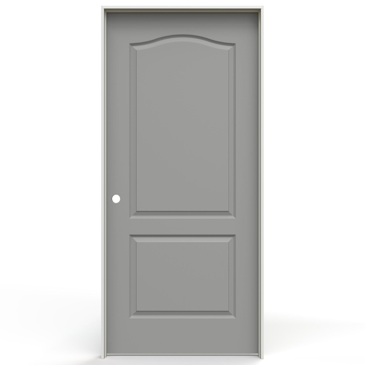 JELD-WEN 32-in x 80-in Gray Pearl Solid core 2-panel arch top Right hand Smooth Prefinished Molded composite Flat Jamb Single Prehung Interior Door
