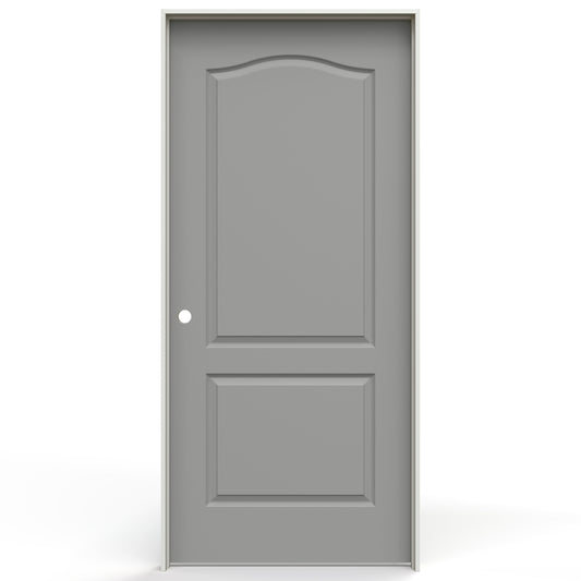 JELD-WEN 32-in x 80-in Gray Pearl Solid core 2-panel arch top Right hand Smooth Prefinished Molded composite Flat Jamb Single Prehung Interior Door