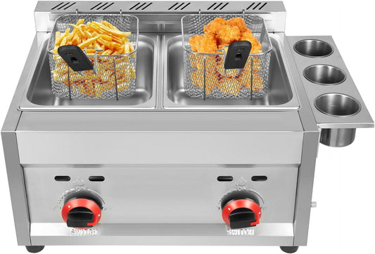 6L  2 Basket Countertop Gas Fryer Propane LPG Stainless Steel Deep Fryer Turkey Double Deep Fryer Countertop Fryer for Home Kitchen Restaurant
