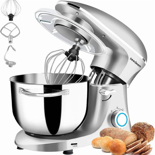 6Qt 660W 6-Speeds Tilt-Head Electric Stand Mixer, Stainless Steel with Dishwasher-Safe Dough Hook, Wire Whip & Beater, Multifunction Durable Motor for Daily Kitchen Use