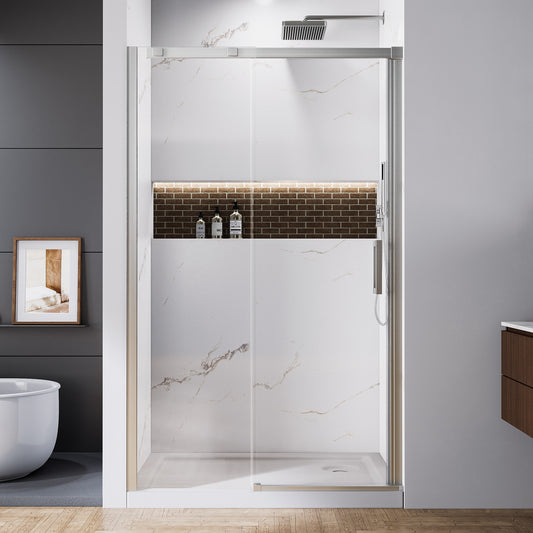 AAZJ AHS Track Sliding Shower Door Brushed Nickel 44-in to 48-in W x 74-in H Framed Clear Glass Sliding Shower door