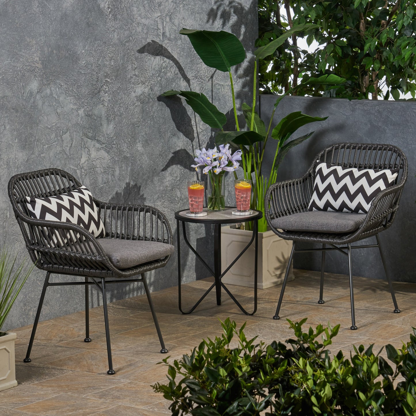 Lycvki 2 -Piece Wicker Patio Conversation Set with Gray
