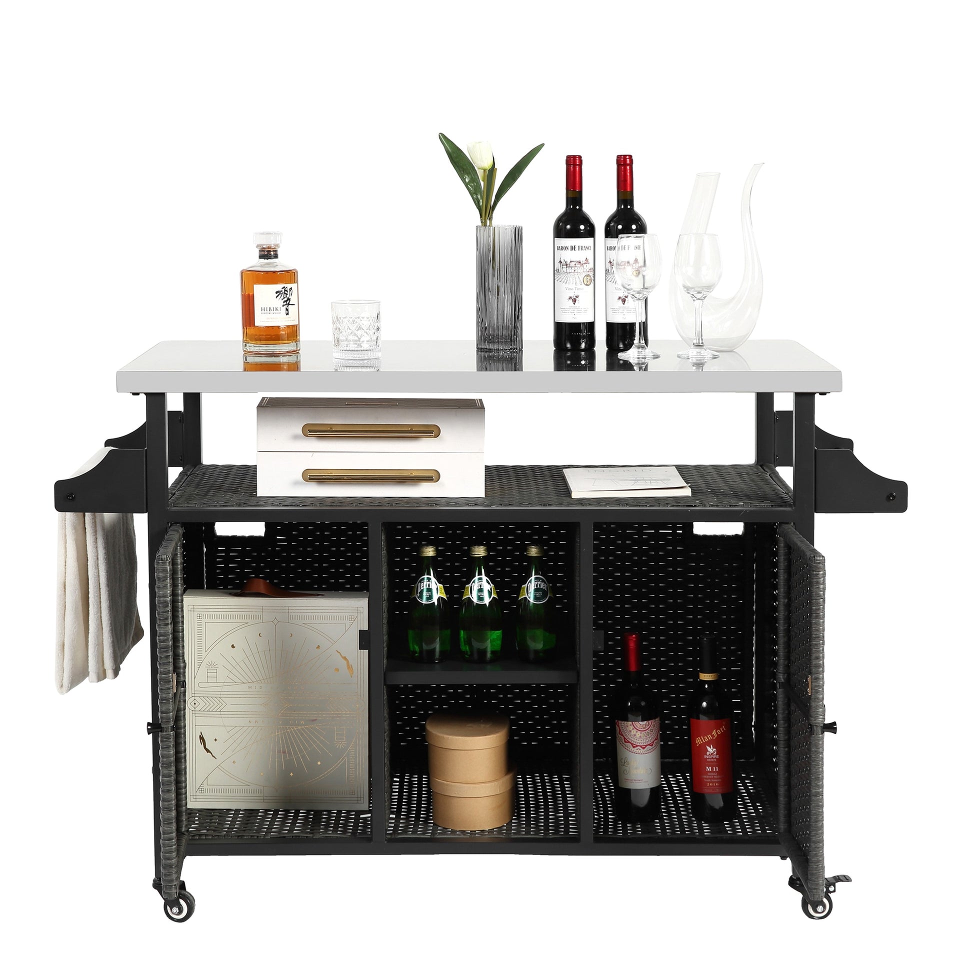 Bybafun Gray Steel Outdoor Serving Cart