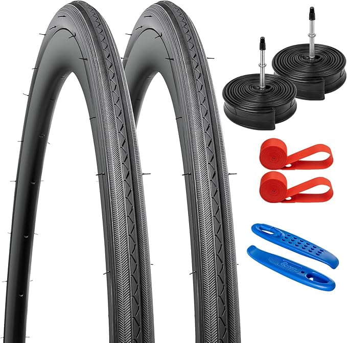 700C Road Bike Tires 700 x 25C/25-622 and 700C Heavy Duty Bike Tubes Presta Valve Compatible with