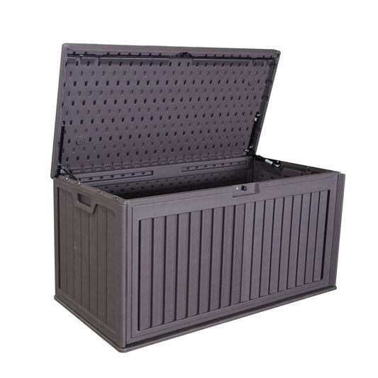JIMSMAISON 50.39-in L x 24.8-in 100-Gallon Brown Plastic Deck Box
