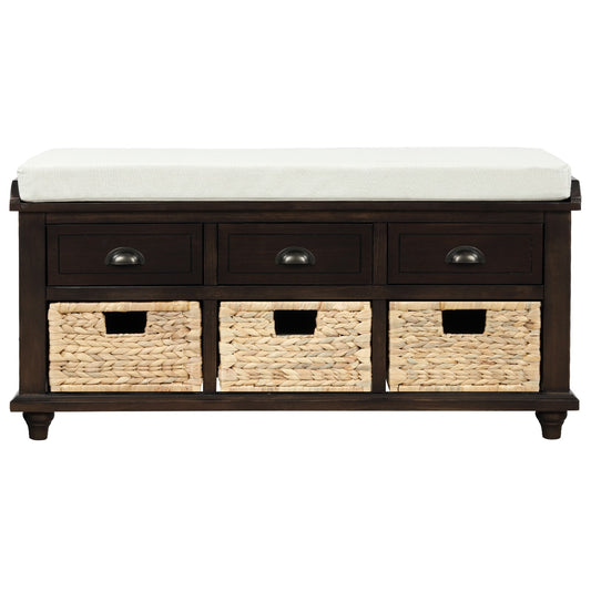 Qualler Modern Espresso Storage Bench with Storage 42.1-in x 15.4-in x 18.7-in