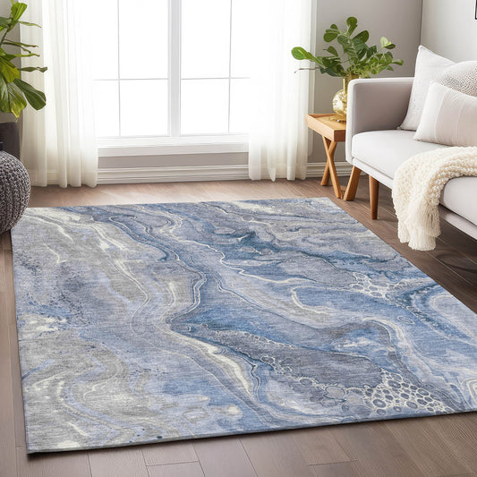 Addison Rugs Chantille ACN1681DN 8 x 10 (ft) Loomed Denim Rectangular Indoor/Outdoor Machine washable Pet Friendly Area rug