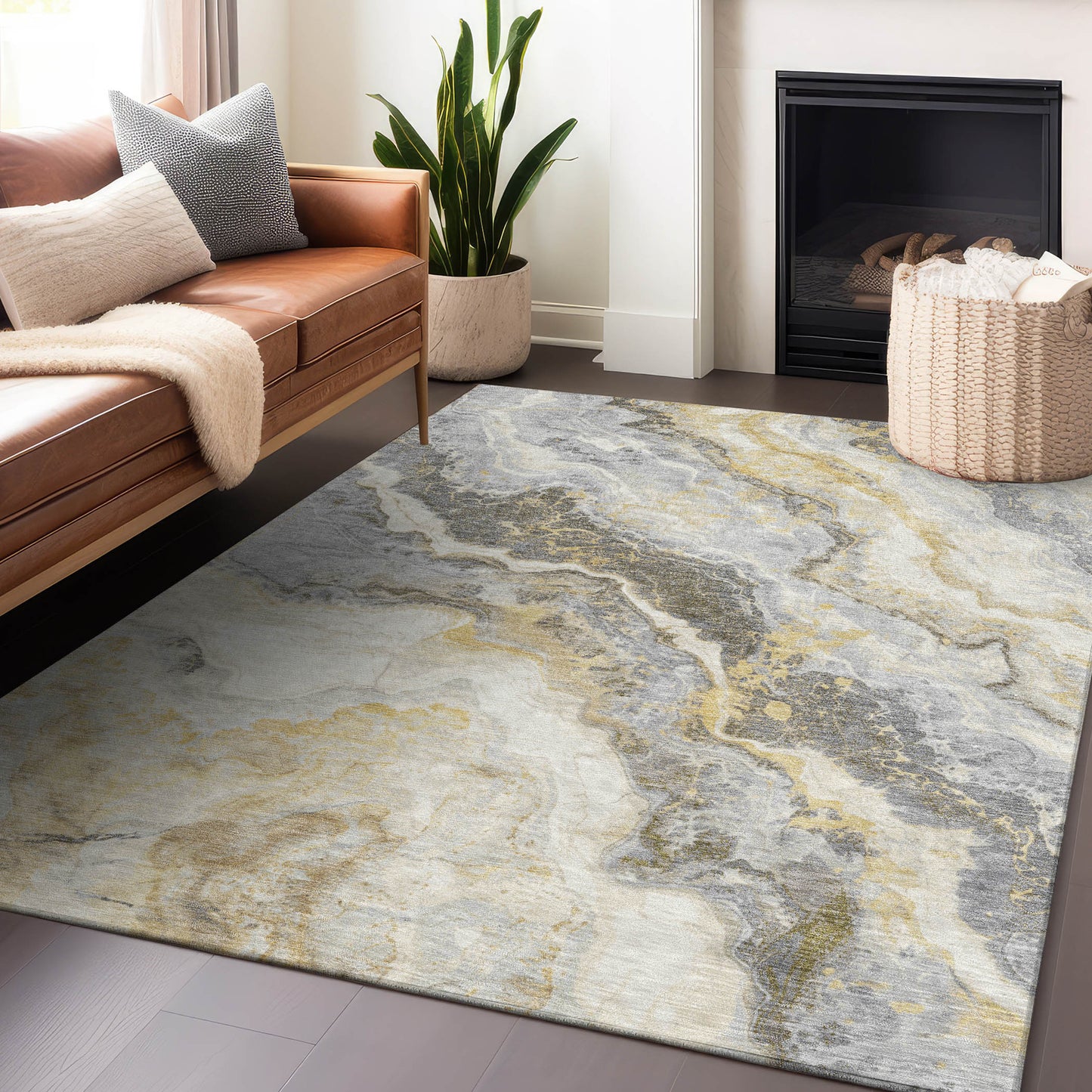 Addison Rugs Chantille ACN1709GO 8 x 10 (ft) Loomed Gold Rectangular Indoor/Outdoor Machine washable Pet Friendly Area rug