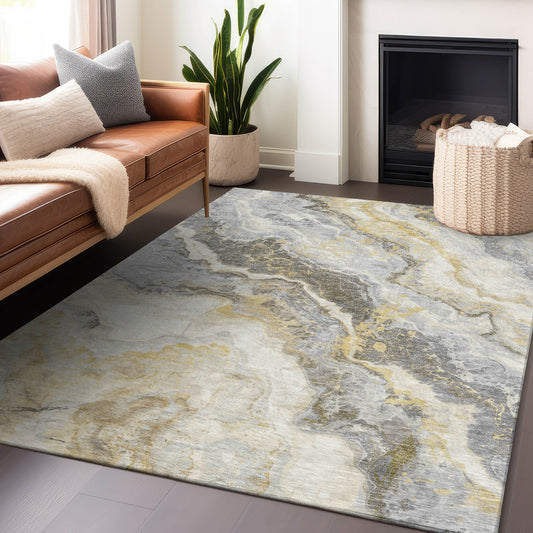 Addison Rugs Chantille ACN1709GO 8 x 10 (ft) Loomed Gold Rectangular Indoor/Outdoor Machine washable Pet Friendly Area rug