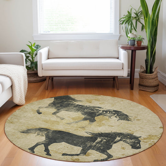 Addison Rugs Chantille ACN1717GO 8 x 8 (ft) Loomed Gold Round Indoor/Outdoor Machine washable Pet Friendly Area rug
