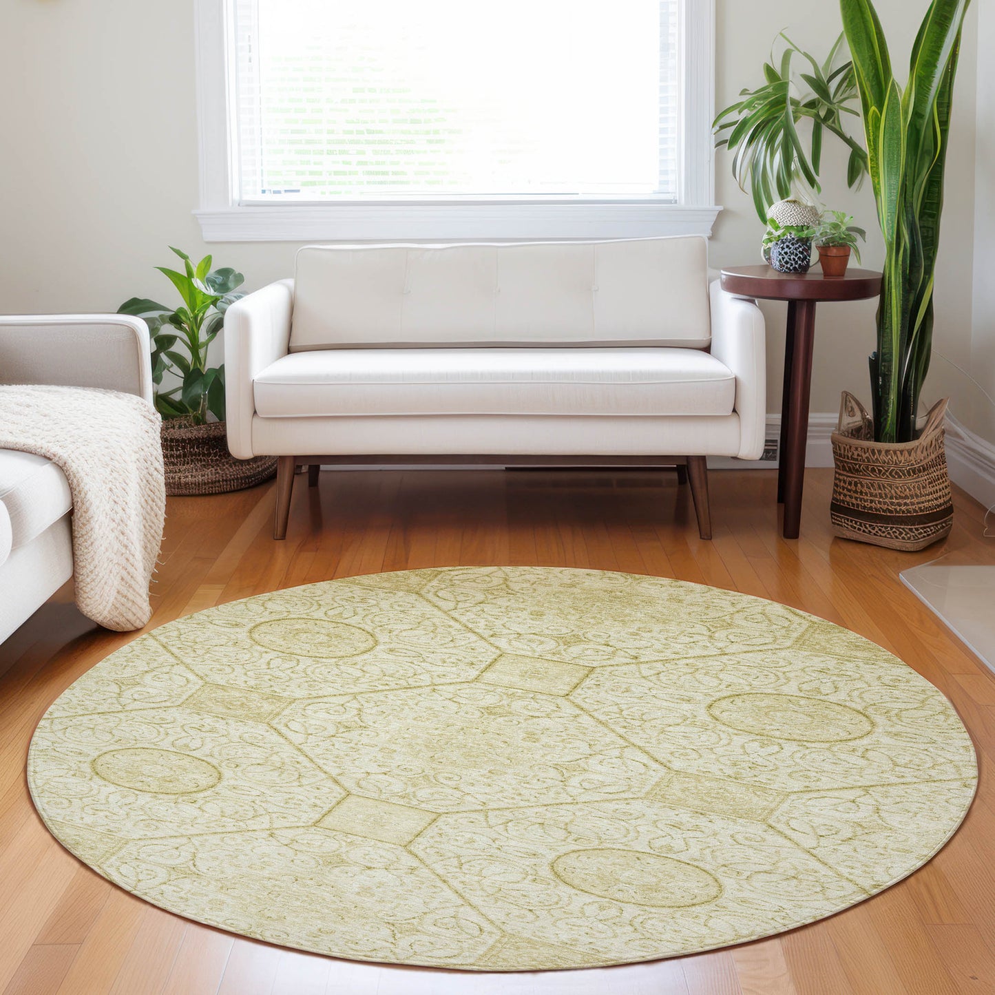 Addison Rugs Chantille ACN1748WH 8 x 8 (ft) Loomed Wheat Round Indoor/Outdoor Machine washable Pet Friendly Area rug