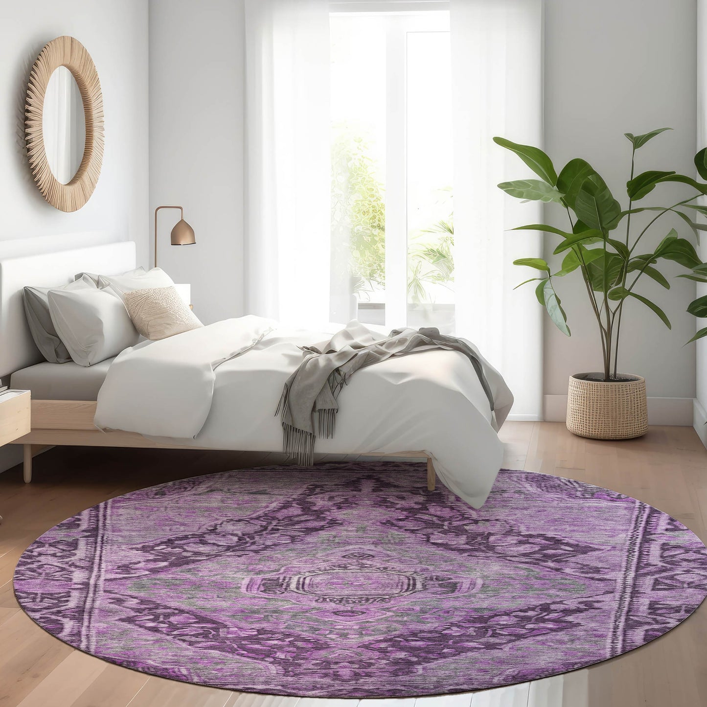 Addison Rugs Chantille ACN1761EG 8 x 8 (ft) Loomed Eggplant Round Indoor/Outdoor Machine washable Pet Friendly Area rug