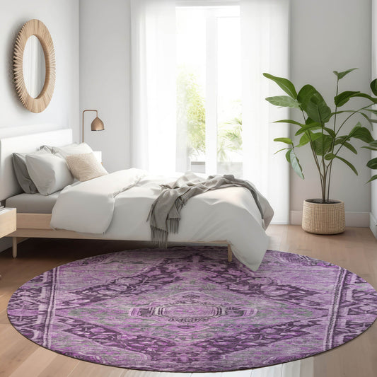Addison Rugs Chantille ACN1761EG 8 x 8 (ft) Loomed Eggplant Round Indoor/Outdoor Machine washable Pet Friendly Area rug