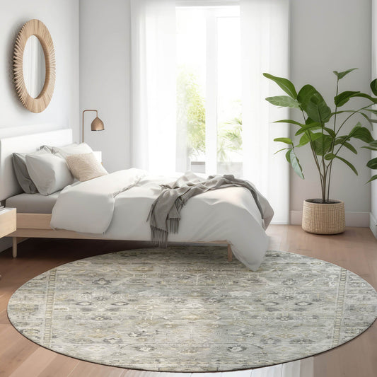 Addison Rugs Chantille ACN1772PW 8 x 8 (ft) Loomed Pewter Round Indoor/Outdoor Machine washable Pet Friendly Area rug