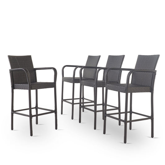 Best Selling Home Decor Delfina Set of 4 Rattan Grey Iron Frame Stationary Bar Stool Chair with Gray Solid Seat