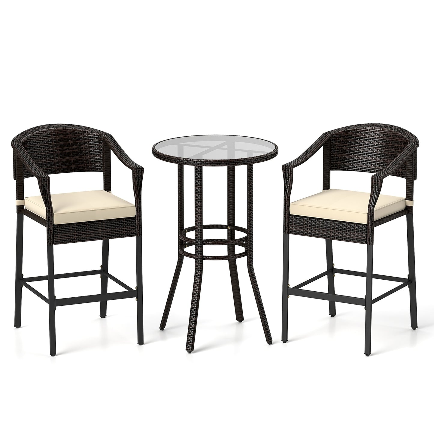 LIVIZA 3 -Piece Rattan Patio Conversation Set with Off-white Cushions